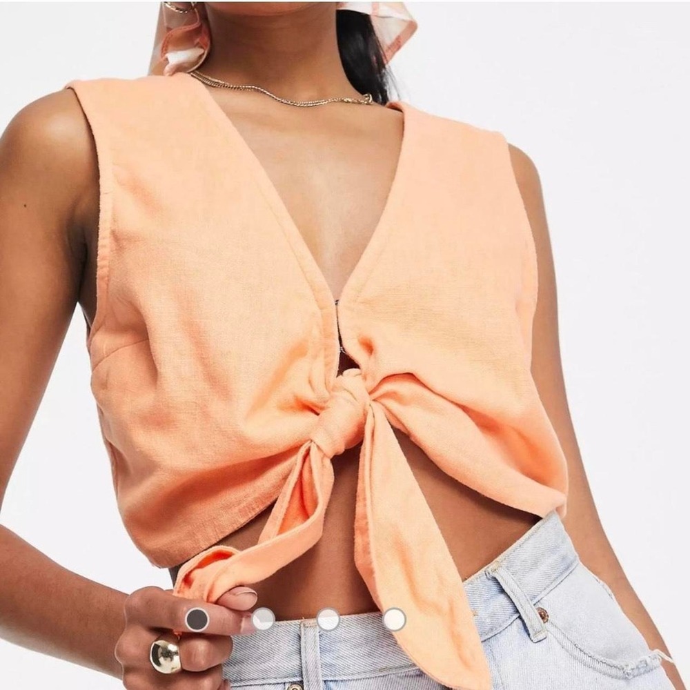 Abercrombie & Fitch Linen blend orange sleeveless tie front crop top SM oversize
